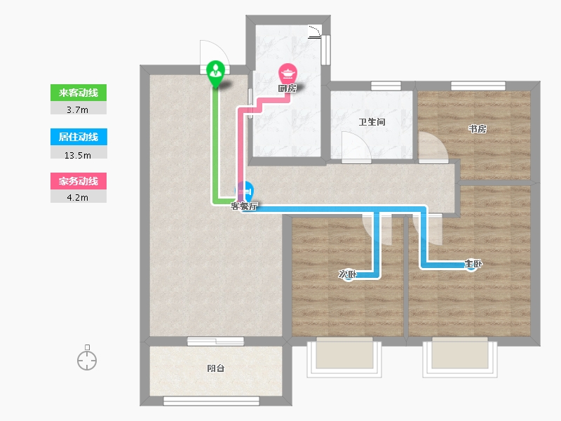 江苏省-南京市-东城金茂悦Ⅱ期5,2,3,4,6,7,8幢A户型89m²-71.90-户型库-动静线