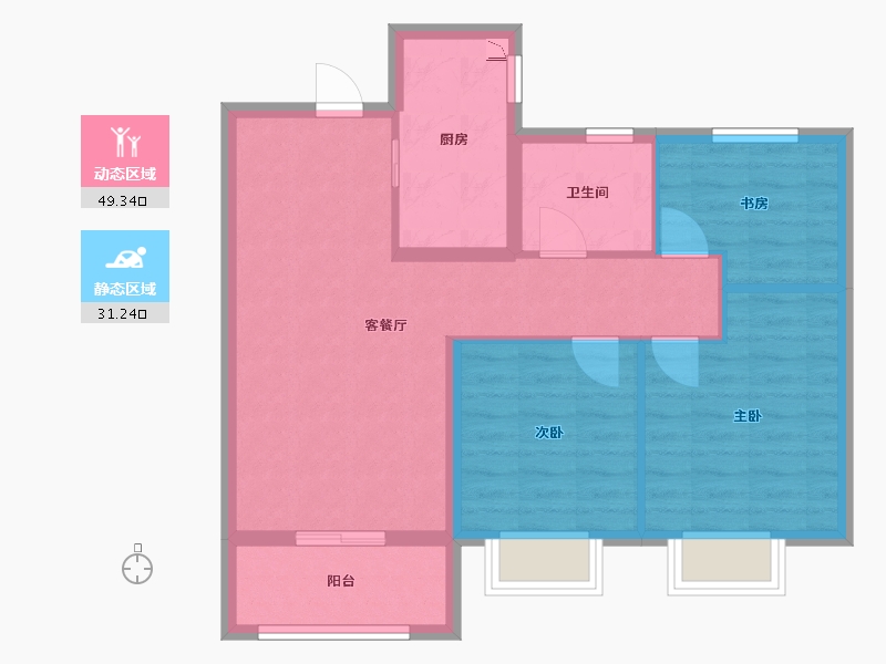 江苏省-南京市-东城金茂悦Ⅱ期5,2,3,4,6,7,8幢A户型89m²-71.90-户型库-动静分区