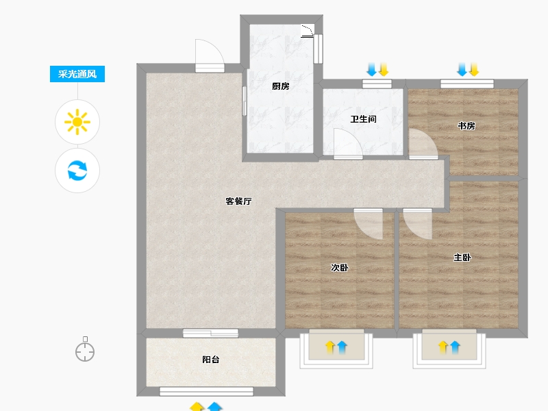 江苏省-南京市-东城金茂悦Ⅱ期5,2,3,4,6,7,8幢A户型89m²-71.90-户型库-采光通风