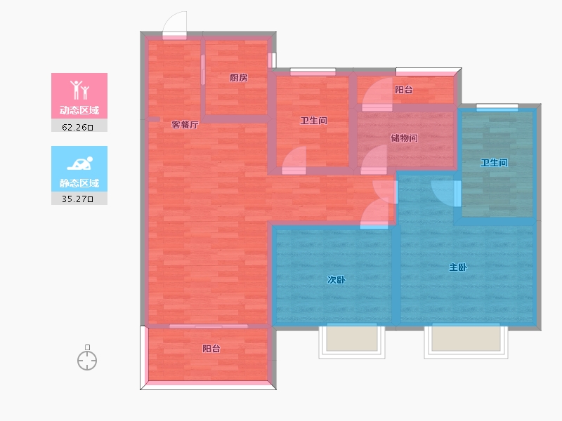 江苏省-南京市-卓越景枫蔚蓝郡11幢,6幢C户型107m²-85.60-户型库-动静分区