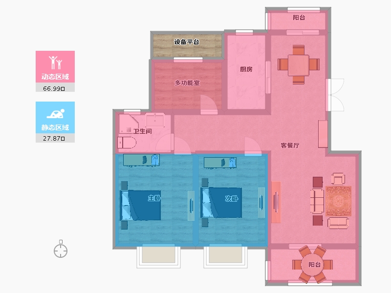 江苏省-南京市-望景名府A户型109m²-87.20-户型库-动静分区