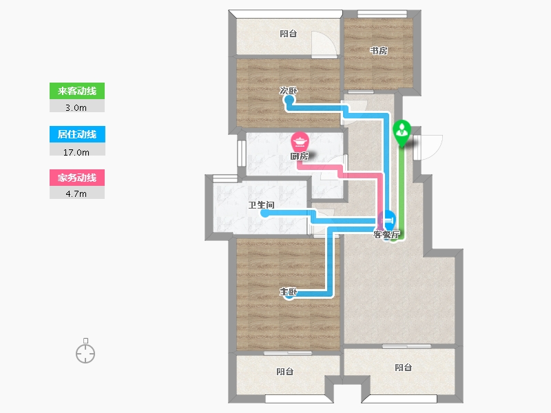 江苏省-苏州市-象屿西郊御府10栋E户型83m²-66.13-户型库-动静线