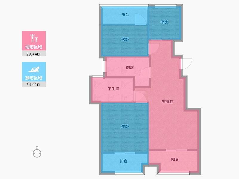 江苏省-苏州市-象屿西郊御府10栋E户型83m²-66.13-户型库-动静分区