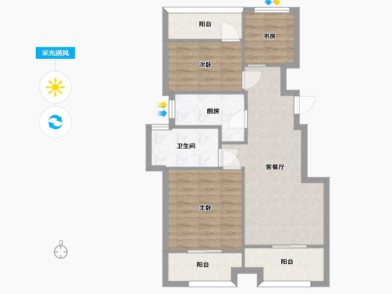 江苏省-苏州市-象屿西郊御府10栋E户型83m²-66.13-户型库-采光通风