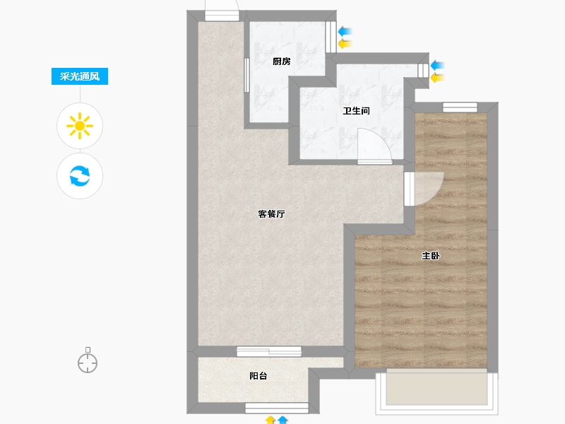 江苏省-苏州市-象屿西郊御府11栋A户型70m²-46.32-户型库-采光通风