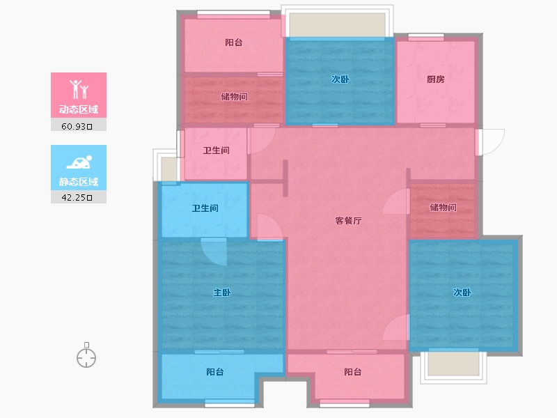 江苏省-苏州市-象屿西郊御府11栋H户型117m²-93.42-户型库-动静分区