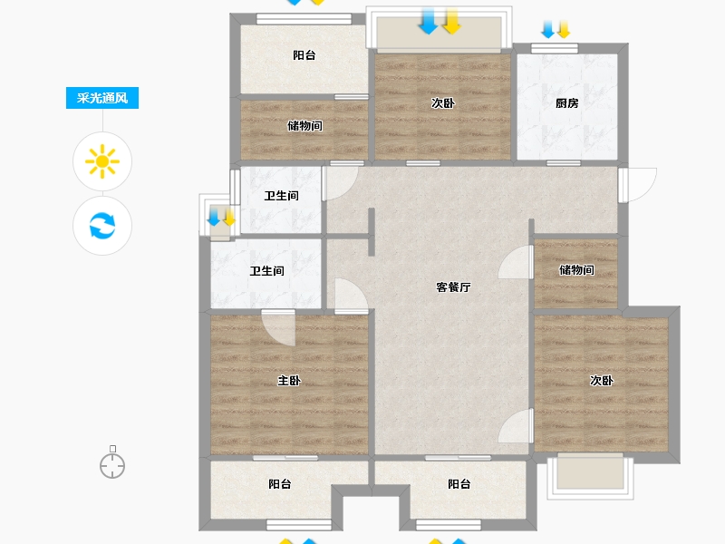 江苏省-苏州市-象屿西郊御府11栋H户型117m²-93.42-户型库-采光通风