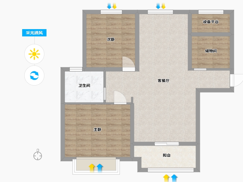 江苏省-苏州市-滨江裕花园13号楼,16号楼94㎡-77.82-户型库-采光通风