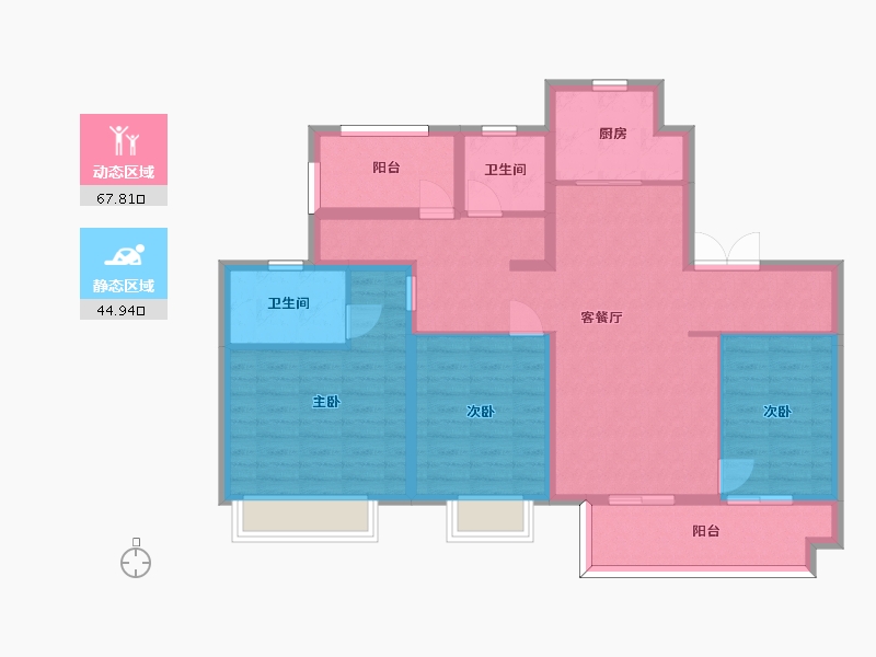 江苏省-苏州市-铂翠天第5栋B户型125m²-100.45-户型库-动静分区