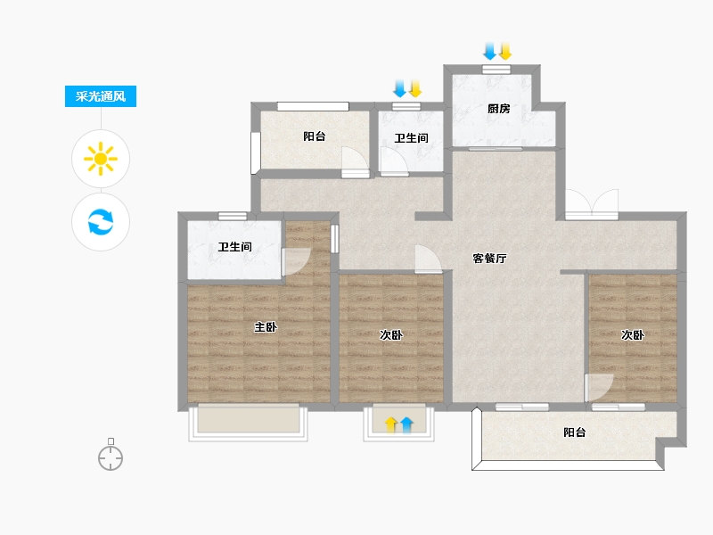 江苏省-苏州市-铂翠天第5栋B户型125m²-100.45-户型库-采光通风