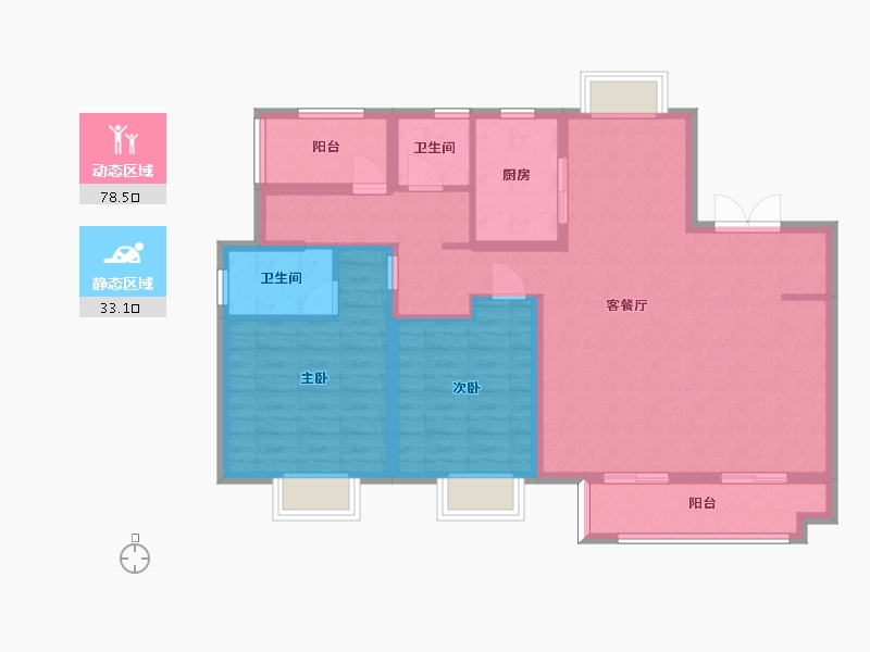 江苏省-苏州市-铂翠天第E户型126m²-100.27-户型库-动静分区