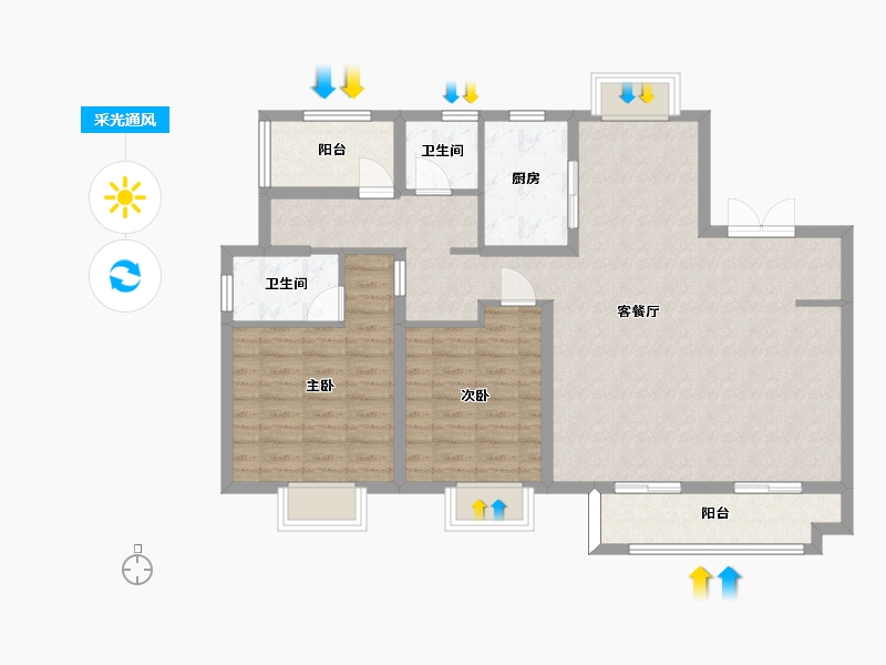 江苏省-苏州市-铂翠天第E户型126m²-100.27-户型库-采光通风