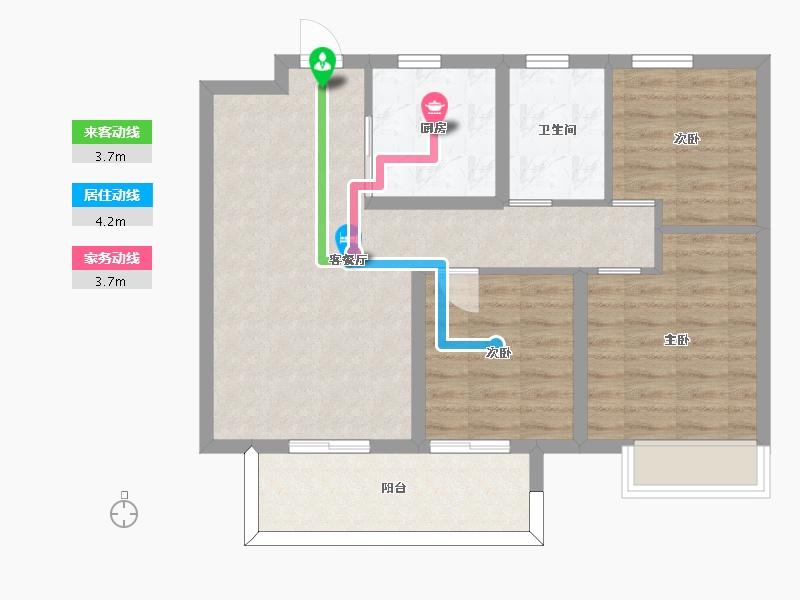 江苏省-苏州市-五湖四季1,9,32,11栋B户型93m²-74.48-户型库-动静线