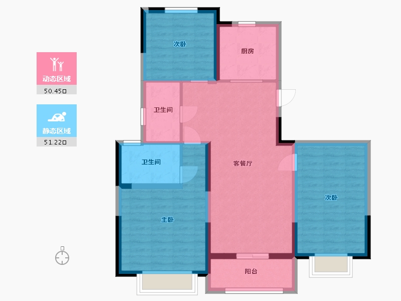 江苏省-苏州市-朗悦花园朗璟1号楼,2号楼,7号楼114m²-90.81-户型库-动静分区