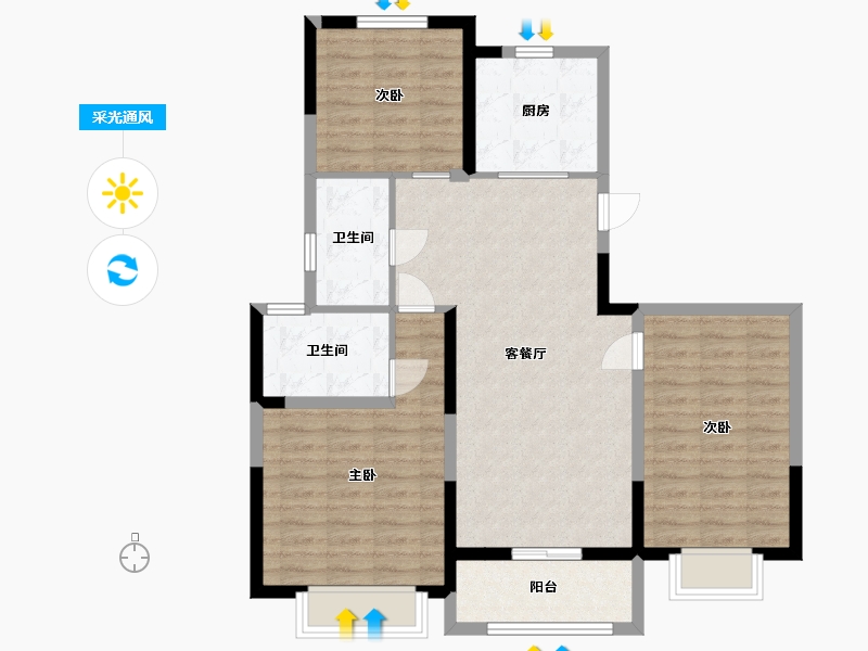 江苏省-苏州市-朗悦花园朗璟1号楼,2号楼,7号楼114m²-90.81-户型库-采光通风