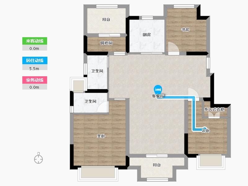 江苏省-苏州市-兰亭珑悦花园6号楼,12号楼B户型115m²-92.70-户型库-动静线