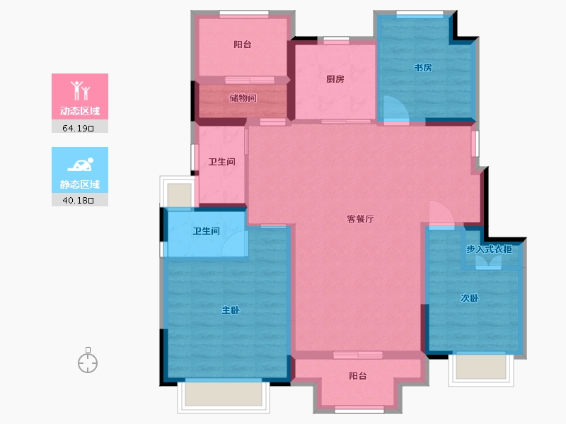 江苏省-苏州市-兰亭珑悦花园6号楼,12号楼B户型115m²-92.70-户型库-动静分区