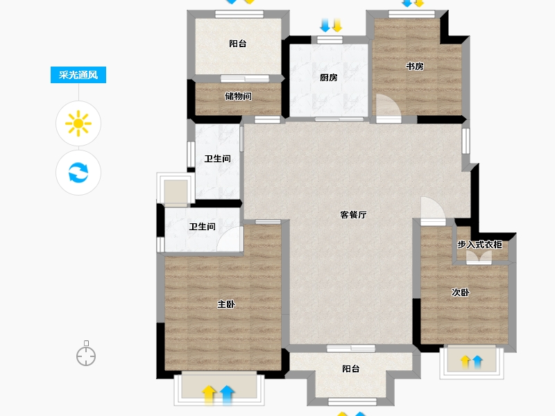 江苏省-苏州市-兰亭珑悦花园6号楼,12号楼B户型115m²-92.70-户型库-采光通风