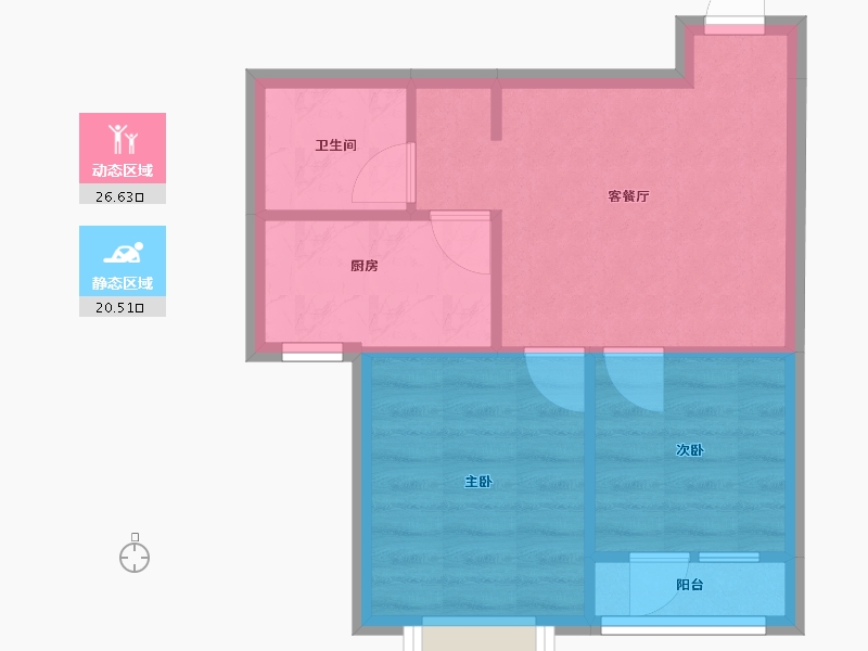 辽宁省-沈阳市-保利达翠堤湾59㎡户型59m²-42.07-户型库-动静分区