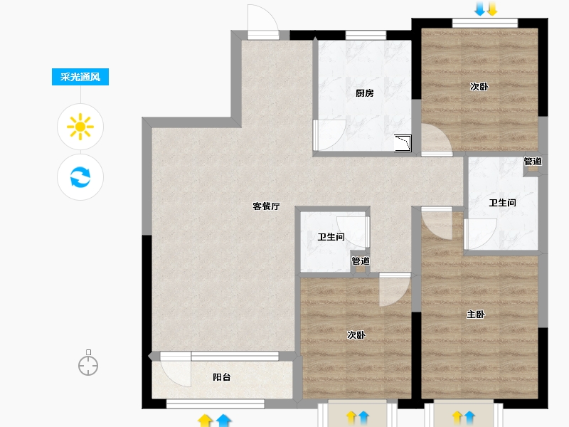 辽宁省-沈阳市-保利达翠堤湾109㎡户型109m²-79.12-户型库-采光通风