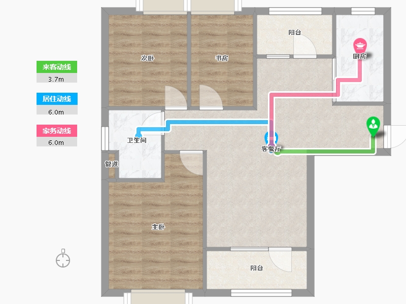 辽宁省-沈阳市-保利达翠堤湾93㎡户型93m²-72.06-户型库-动静线