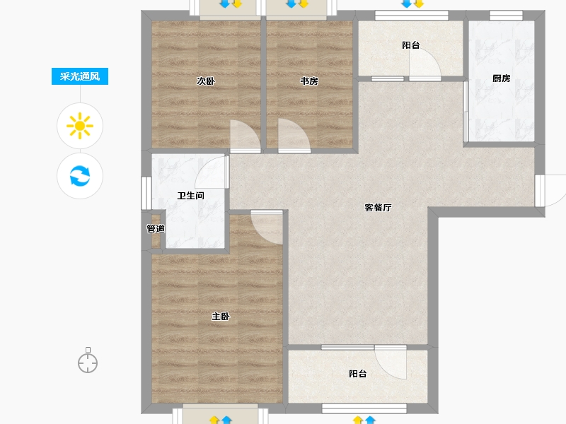 辽宁省-沈阳市-保利达翠堤湾93㎡户型93m²-72.06-户型库-采光通风