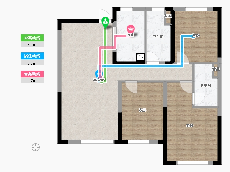 辽宁省-沈阳市-保利天汇（1，2）号楼C户型115m²-84.90-户型库-动静线