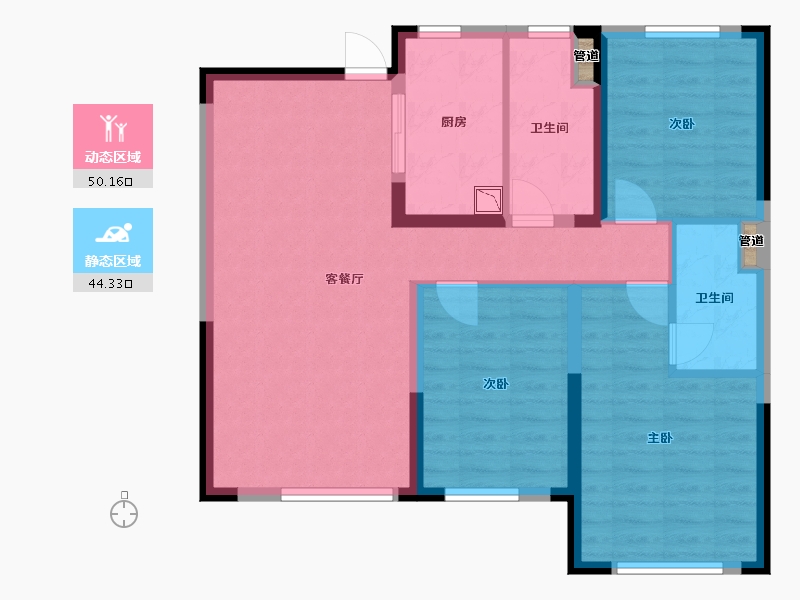 辽宁省-沈阳市-保利天汇（1，2）号楼C户型115m²-84.90-户型库-动静分区