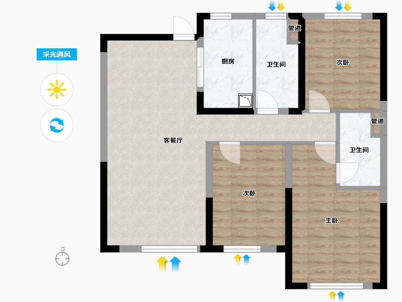 辽宁省-沈阳市-保利天汇（1，2）号楼C户型115m²-84.90-户型库-采光通风