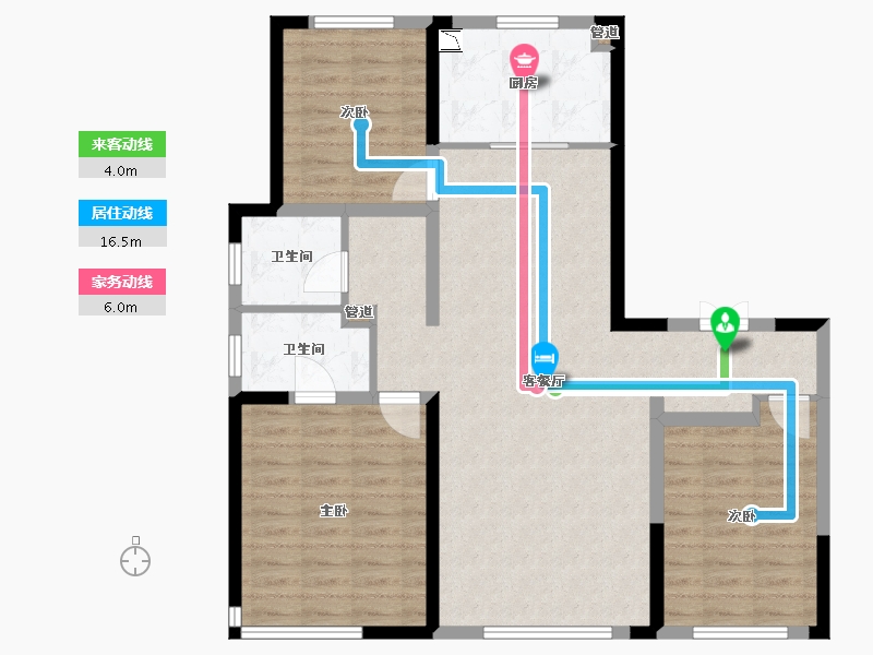 辽宁省-沈阳市-保利天汇（10，11）号楼E户型128m²-95.04-户型库-动静线