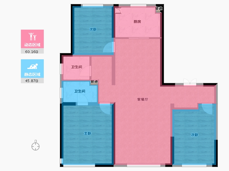 辽宁省-沈阳市-保利天汇（10，11）号楼E户型128m²-95.04-户型库-动静分区