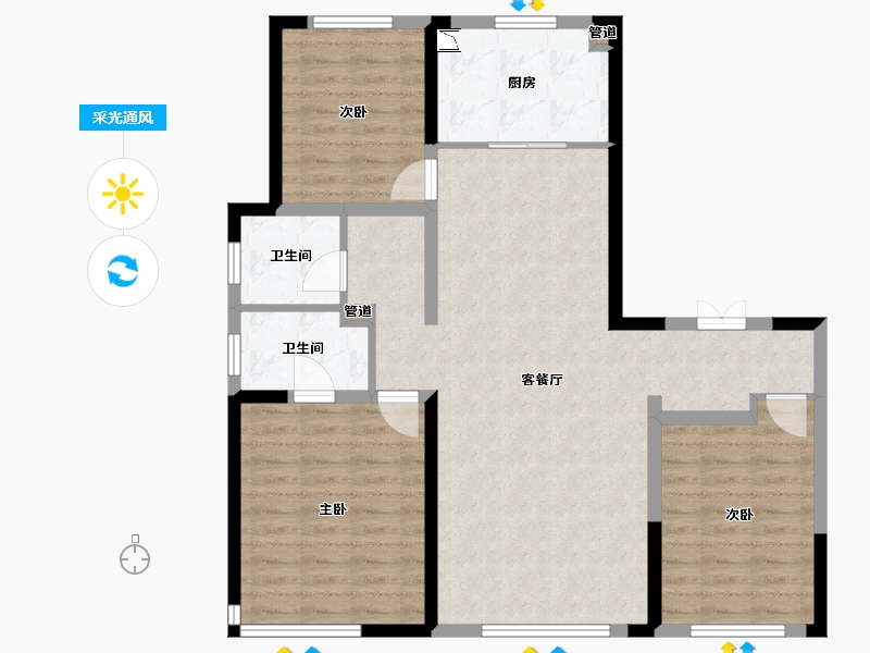 辽宁省-沈阳市-保利天汇（10，11）号楼E户型128m²-95.04-户型库-采光通风