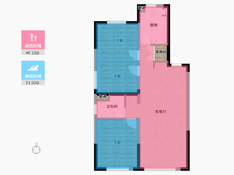 辽宁省-沈阳市-保利天汇1号楼A户型95m²-69.49-户型库-动静分区