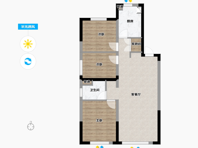 辽宁省-沈阳市-保利天汇1号楼A户型95m²-69.49-户型库-采光通风