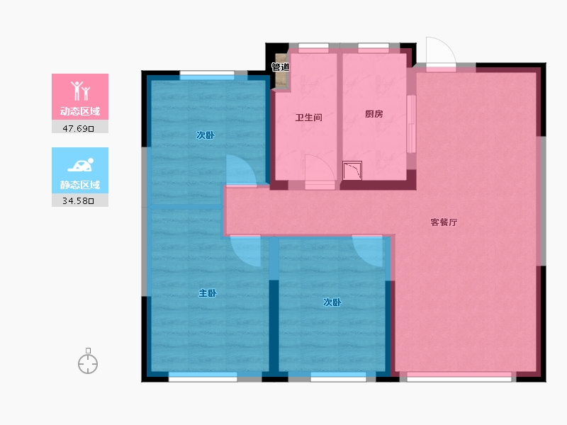 辽宁省-沈阳市-保利天汇2号楼B户型100m²-73.66-户型库-动静分区