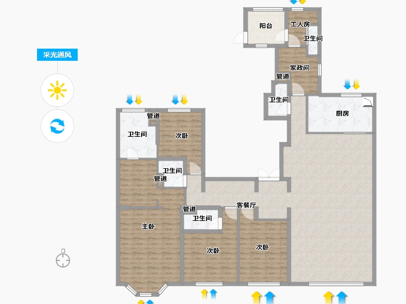 辽宁省-沈阳市-金地宸颂万寿寺街15号（1号楼）232m²-176.53-户型库-采光通风