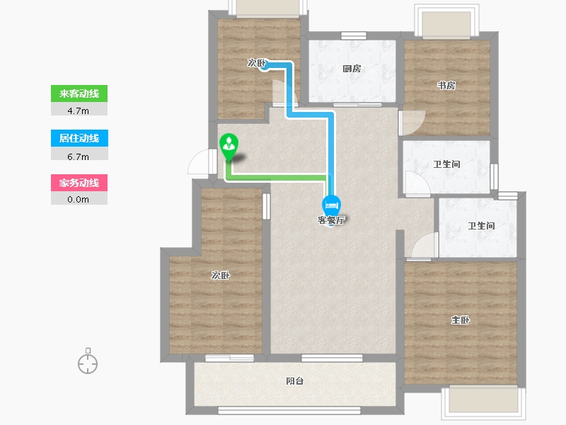 江苏省-苏州市-五湖四季21,38,5,15栋E户型120m²-96.00-户型库-动静线