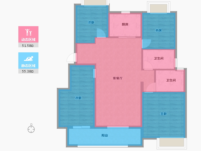 江苏省-苏州市-五湖四季21,38,5,15栋E户型120m²-96.00-户型库-动静分区