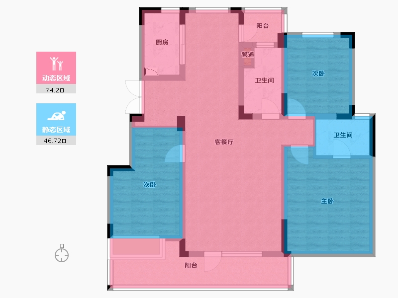 辽宁省-沈阳市-金地艺华年高官台东街(2,3,6,5,4)号楼129m²-106.79-户型库-动静分区