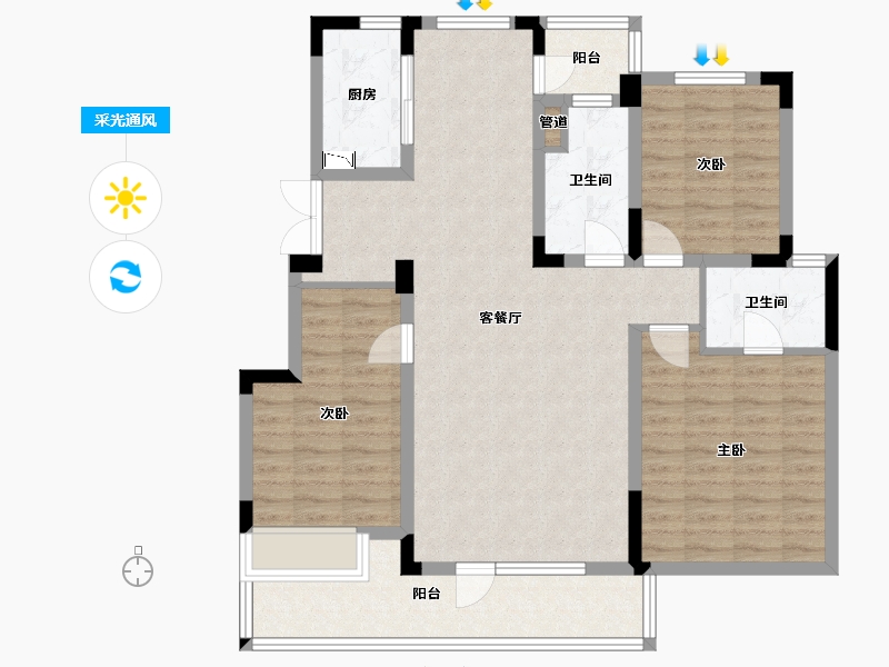 辽宁省-沈阳市-金地艺华年高官台东街(2,3,6,5,4)号楼129m²-106.79-户型库-采光通风