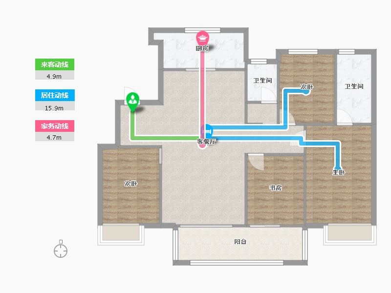 江苏省-苏州市-五湖四季12,1311栋F户型143m²-114.27-户型库-动静线