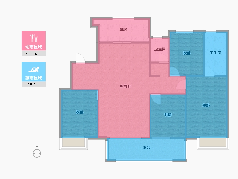 江苏省-苏州市-五湖四季12,1311栋F户型143m²-114.27-户型库-动静分区