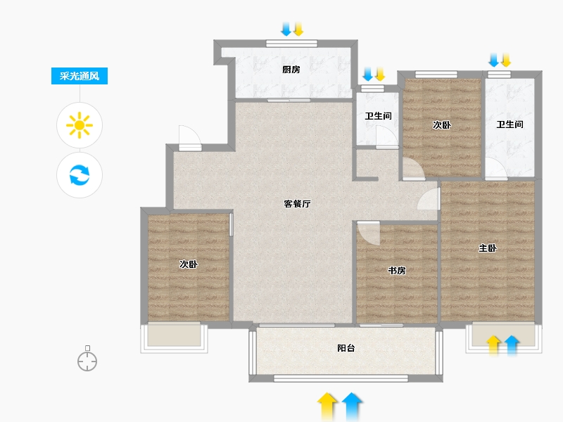 江苏省-苏州市-五湖四季12,1311栋F户型143m²-114.27-户型库-采光通风