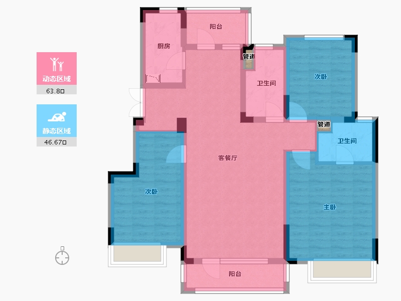 辽宁省-沈阳市-金地艺华年高官台东街(2,6,5,13,16)号楼123m²-97.88-户型库-动静分区