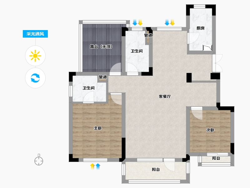 辽宁省-沈阳市-金地艺华年高官台东街(2,3,6,18,5)号楼107m²-93.14-户型库-采光通风