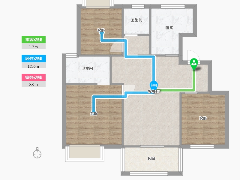 江苏省-苏州市-水月源岸19洋房,18洋房Y1户型93m²-74.01-户型库-动静线