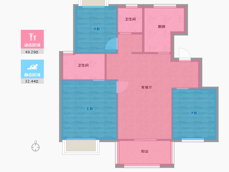 江苏省-苏州市-水月源岸19洋房,18洋房Y1户型93m²-74.01-户型库-动静分区