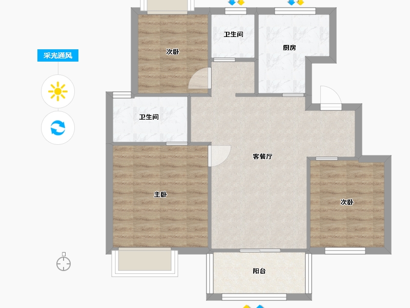 江苏省-苏州市-水月源岸19洋房,18洋房Y1户型93m²-74.01-户型库-采光通风