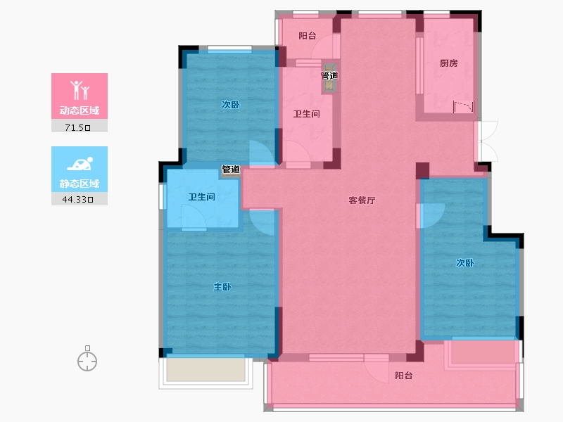 辽宁省-沈阳市-金地艺华年高官台东街(5,16)号楼122m²-102.39-户型库-动静分区