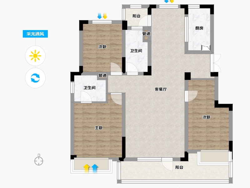 辽宁省-沈阳市-金地艺华年高官台东街(5,16)号楼122m²-102.39-户型库-采光通风